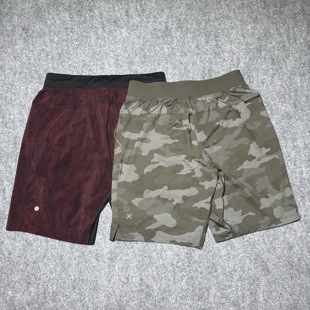 Lululemon T.H.E. Short Lot of 2 Green Camouflage & Red Dye Men Large Linerless